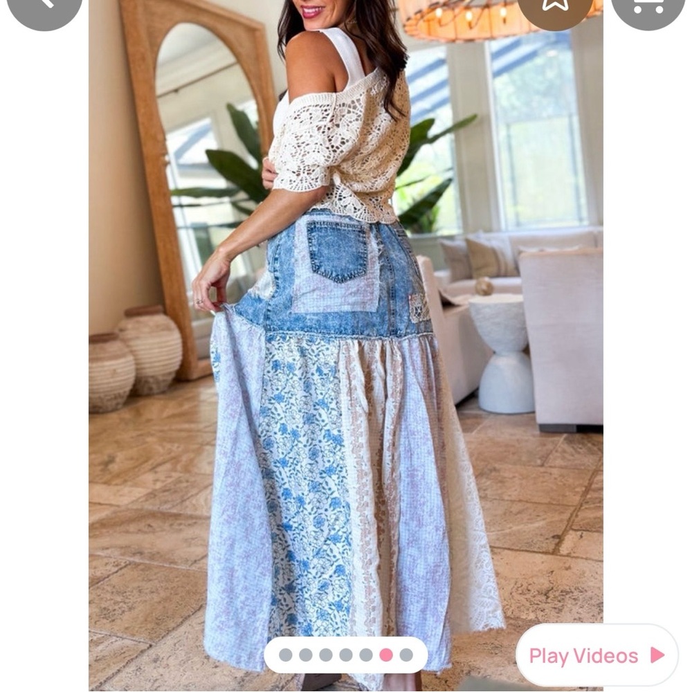 POL Blue Denim and White Lace Maxi Skirt - Picture 2 of 3